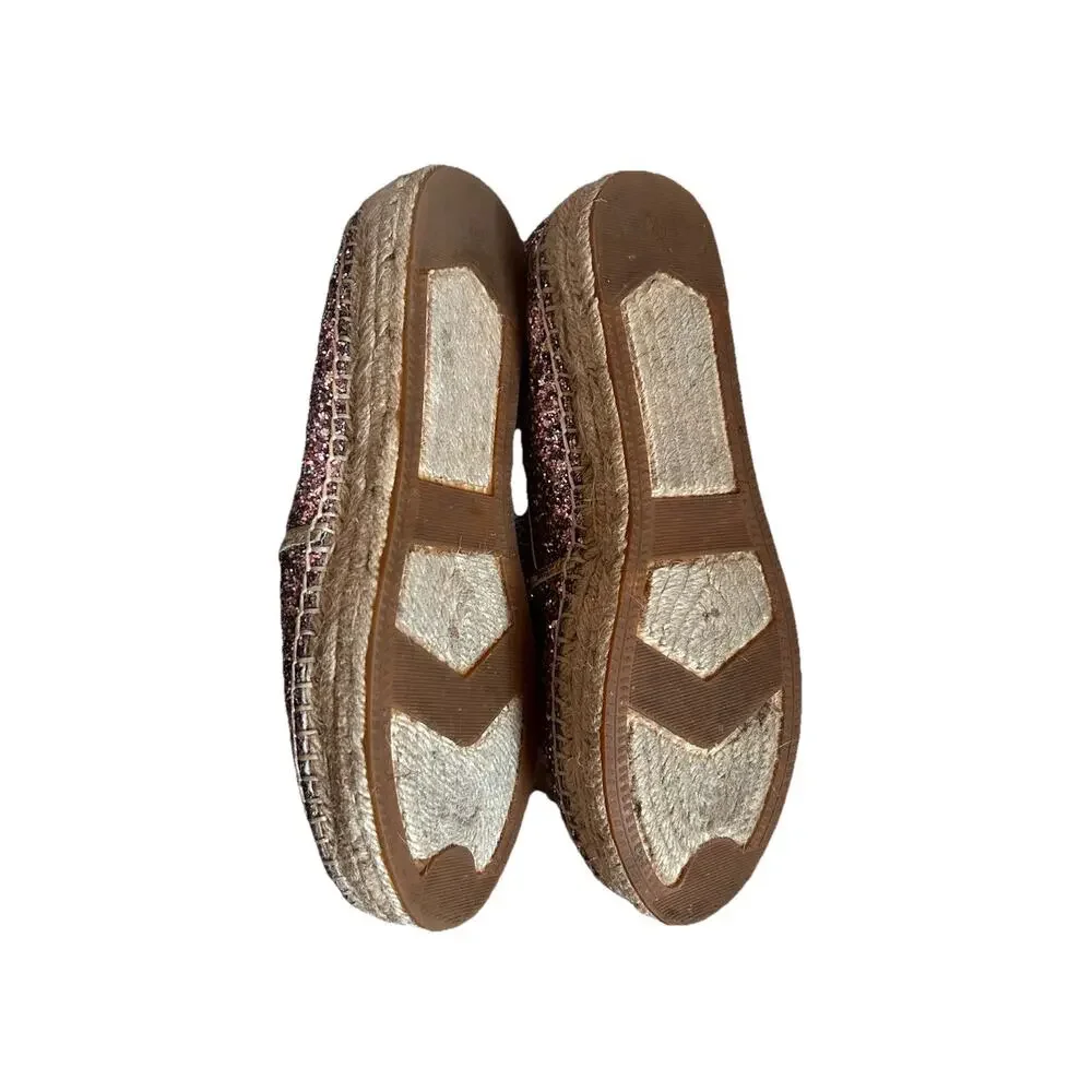 Kate Spade Rose Gold Glitter Espadrille Flats Pink Sparkle Slip On Shoes 8.5M‎